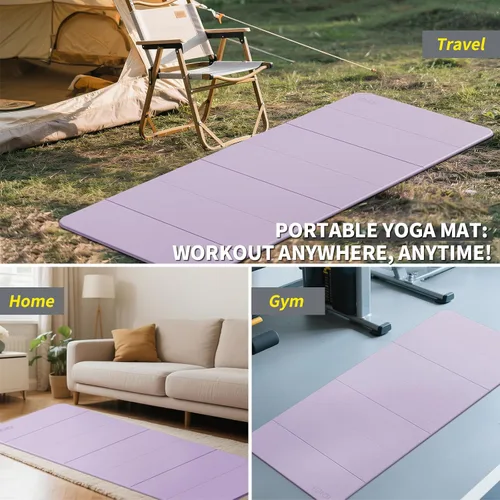 Miniatura 8 de Esterilla de yoga plegable extra grande de 74 x 31.5 pulgadas, 0.315 pulgadas, de doble cara, antideslizante, ligera, para adultos y niños, portátil