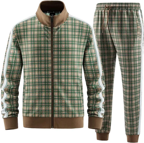 W JIANWANG Conjunto deportivo de manga larga con cremallera completa para hombre, conjuntos de pantalones y chaquetas activas de 2 piezas
