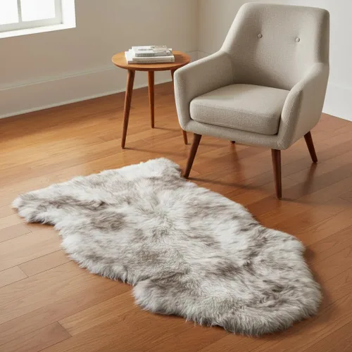Miniatura 26 de Alfombra de Piel de Oveja Genuina Azul Playa de 2x3 pies, Alfombra de Acento de Piel Real Suave de Una Sola Piel para Silla, Funda de Asiento