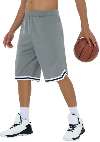 JWM Pantalones cortos largos de baloncesto para hombre con bolsillos con cremallera, malla de 11 pulgadas, pantalones cortos deportivos de secado
