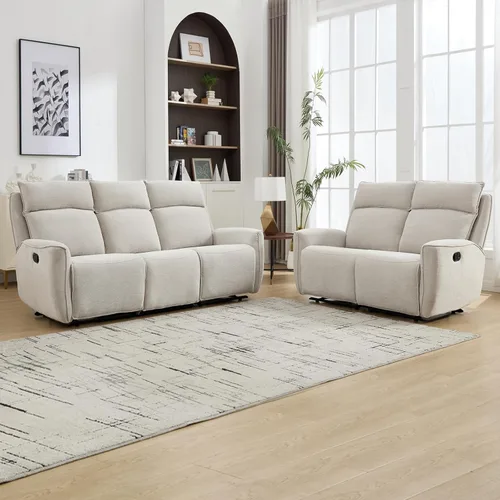 Miniatura 8 de INZOY Sillón reclinable manual de dos plazas, sofá reclinable de pared 2 asientos, juego de sofá reclinable de tela de chenilla, silla reclinable