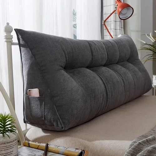 Miniatura 8 de Almohada triangular para cabecero, almohada de cuña de lectura, cojín de cabecero, almohada de respaldo para día, cama, litera, funda extraíble Negro