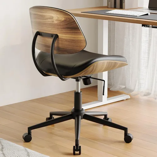 Miniatura 6 de Silla de oficina sin brazos con ruedas, silla de escritorio de piel sintética de altura ajustable, silla de computadora ergonómica giratoria de 360°