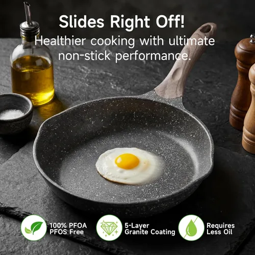 Miniatura 2 de JEETEE - Sartén antiadherente de 12.5 pulgadas, utensilios de cocina con revestimiento de piedra, sartén antiadherente para tortilla con mango Gris