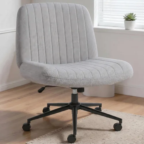 Miniatura 10 de Shintenchi Silla cruzada para oficina, con patas cruzadas, con ruedas, silla giratoria sin brazos, altura ajustable y ancho para computadora