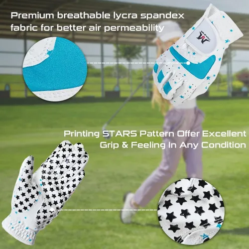 Miniatura 2 de MAZEL Guantes de golf para niños y niñas, para mano derecha e izquierda (1 par) guantes de golf transpirables de microfibra para jóvenes, blanco
