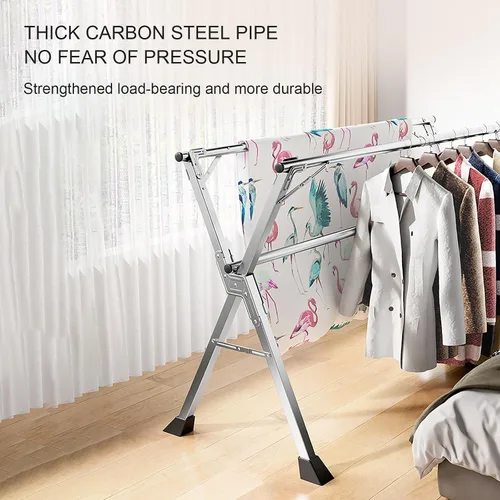 Miniatura 7 de Estante de secado grande resistente, estante de secado de ropa/tendedero, extensible plegable y plegable de acero inoxidable, longitud ajustable
