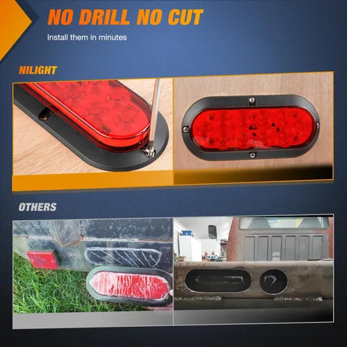 Miniatura 3 de Nilight Luz trasera LED ovalada de 6 pulgadas para remolque, roja, blanca y ámbar, 6 piezas, impermeable, parada, freno, señales de giro, reversa