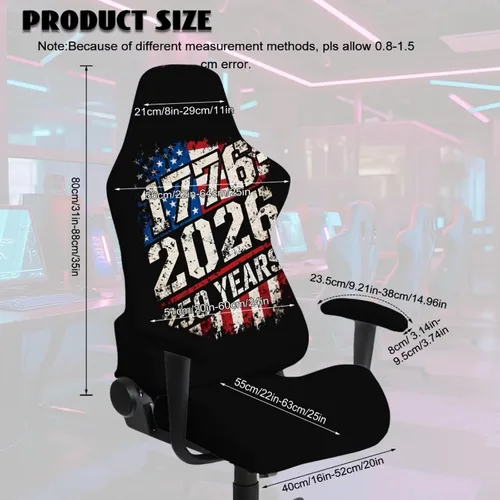Miniatura 5 de Fundas para silla de videojuegos de 250 aniversario, 4 piezas, cómodas, ergonómicas, para oficina, fundas giratorias de poliéster, decoración