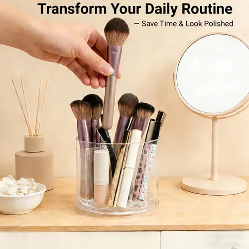 Miniatura 5 de Soporte para brochas de maquillaje con 360 brochas de maquillaje giratorias para tocador, 5 ranuras, organizador de maquillaje y almacenamiento