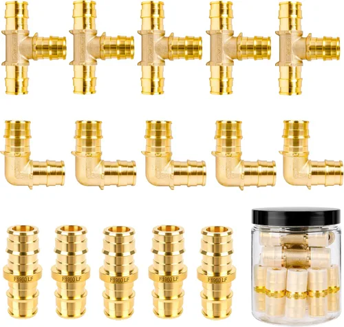 Miniatura 11 de PEX-A - Paquete combinado de accesorios de expansión – 1/2 pulgada en T y codo, paquete de 10 (5 T + 5 codos), latón sin plomo, compatible