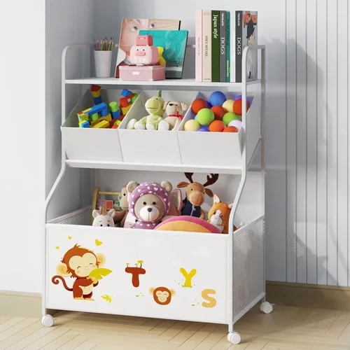 BBLIKE Organizador de Almacenamiento de Juguetes con Ruedas - Caja de Juguetes Grande de 3 Niveles para Niños, Caja de Juguetes con Almacenamiento