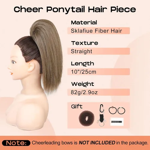 Miniatura 2 de SEIKEA Pieza de Cabello de Cola de Caballo para Porristas, 10" Lisa Resistente a los Enredos Suave Rubio Natural Extensión de Cola de Caballo