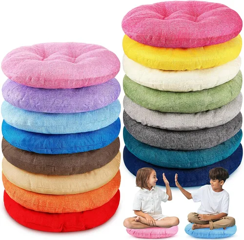 Miniatura 24 de Fumete - 8 piezas de cojines de piso redondos de 16 pulgadas para niños y bebés, asientos flexibles para muebles de aula, almohada de piso