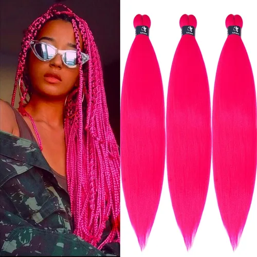 Miniatura 19 de pelo trenzado preestirado marrón, pelo trenzado Kanekalo, pelo trenzado preestirado de 26 pulgadas, 6 paquetes plegados, textura Yaki, extensiones