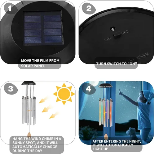 Miniatura 2 de Bursvik Campanas de viento solares para exteriores, 6 tubos LED con 4 tubos de aluminio, campanas de viento con cambio automático de color, regalos