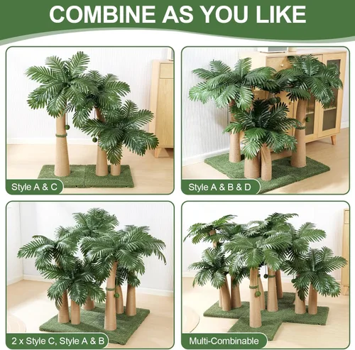 Miniatura 6 de Poste rascador para gatos de 40 pulgadas de alto, diseño curvado con 3 bolas interactivas, cuerda de sisal natural para gatos de interior, adultos