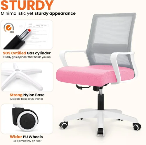 Miniatura 5 de NEO CHAIR Silla de escritorio de oficina para videojuegos, silla ergonómica de malla con respaldo medio con ruedas rodantes, soporte lumbar, cómoda
