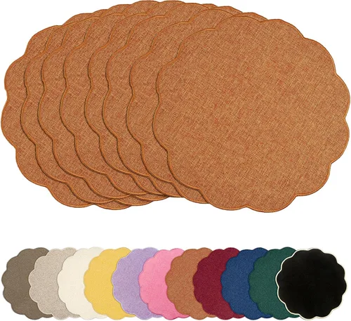 Miniatura 23 de AHHFSMEI Juego de 4 manteles individuales redondos de lino sintético, alfombrillas de mesa impermeables, resistentes al calor, antideslizantes y a
