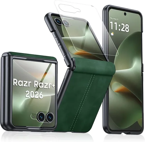 Miniatura 15 de para Samsung Galaxy Z Flip 7 Funda con protección de bisagras y protector de pantalla incorporado, funda de cuero mate de policarbonato ultradelgada