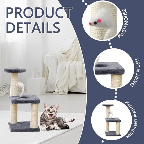 Miniatura 2 de Árbol pequeño para gatos con poste rascador de sisal, juguetes interactivos para gatos de interior, poste rascador, torre de fácil instalación