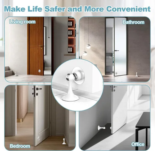 Miniatura 6 de Topes magnéticos para puerta, paquete de 4, topes de puerta de acero inoxidable para montaje en pared y piso, soporte de puerta mantiene la puerta