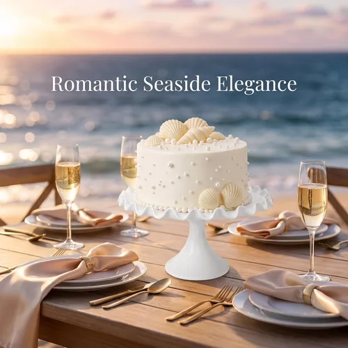 Miniatura 5 de Soporte redondo de porcelana para tartas de 12 pulgadas, soporte de postre blanco para bodas, fiestas de cumpleaños