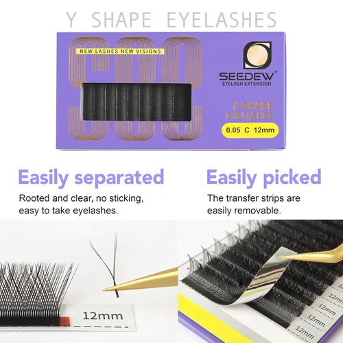 Miniatura 2 de YY - Extensiones de pestañas, racimos de pestañas de aspecto natural, bandeja de pestañas en forma de Y, tiras de pestañas de práctica, suministros