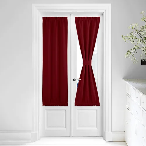 Miniatura 62 de NICETOWN Cortinas opacas unicolor con aislamiento térmico para puerta francesa, granja, oscurecimiento de habitación, puertas y ventanas de Marrón