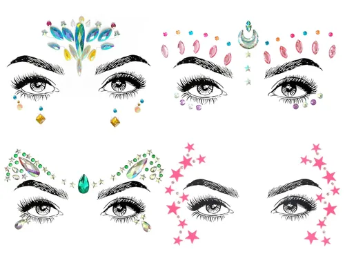 Miniatura 14 de Adhesivos de gemas para la cara de sirena con purpurina, diamantes de imitación para festival, joyas, cristales para la cara, ojos y cuerpo, 6