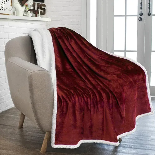 PAVILIA Manta de forro polar Sherpa para sofá, tamaño individual, color rojo granate, suave y mullida, acogedora manta de invierno reversible para