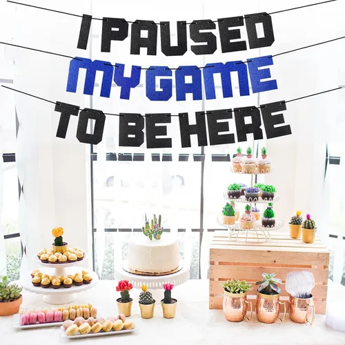 Miniatura 7 de Cartel con texto en inglés «I Paused My Game To Be Here» con texto en inglés «I Paused My Game To Be Here», decoración azul para fiestas