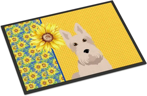 Miniatura 123 de Caroline's Treasures WDK5313MAT Airedale Terrier - Tapete para puerta delantera de 18 x 27 pulgadas, diseño de girasoles de verano, para entrada