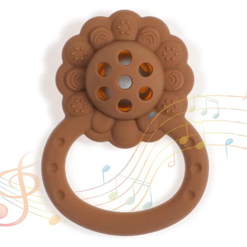 Miniatura 2 de Sonajero mordedor, juguete sensorial Montessori con forma de león para bebés, silicona de grado alimenticio, sin BPA, esenciales para recién nacidos
