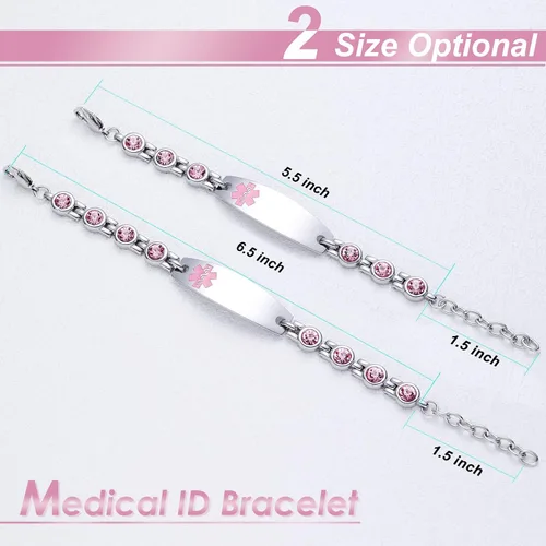 Miniatura 7 de JFJEWER Pulseras de alerta médica para mujeres y hombres, grabado gratis, pulsera de identificación médica personalizable, incluye una tarjeta