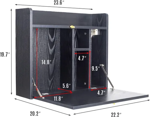 Miniatura 3 de YU YUSING Mesa montada en la pared, multifuncional, plegable, montado en la pared, escritorio para computadora portátil con compartimentos