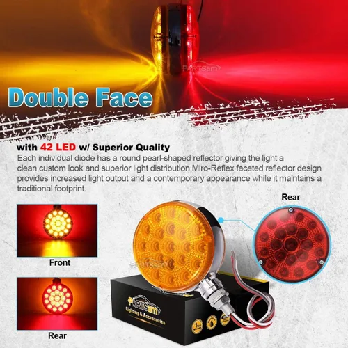 Miniatura 5 de Partsam Luces de pedestal LED redondas rojas y ámbar de doble cara con reflectores 42 LED impermeables, para camión, remolque, SUV, RV, soporte