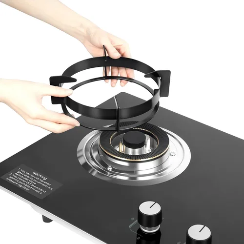 Miniatura 7 de Placa de cocina de gas negro de 28 pulgadas, 2 quemadores con llama fuerte, estufa de gas natural, estufa de gas integrada para encimera, cocina