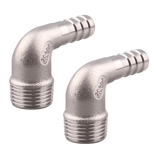 Púa de manguera de 1/2 pulgada x 1/2 pulgada macho NPT acero inoxidable codo de 90 grados rosca de púas accesorio de tubería (paquete de 2)
