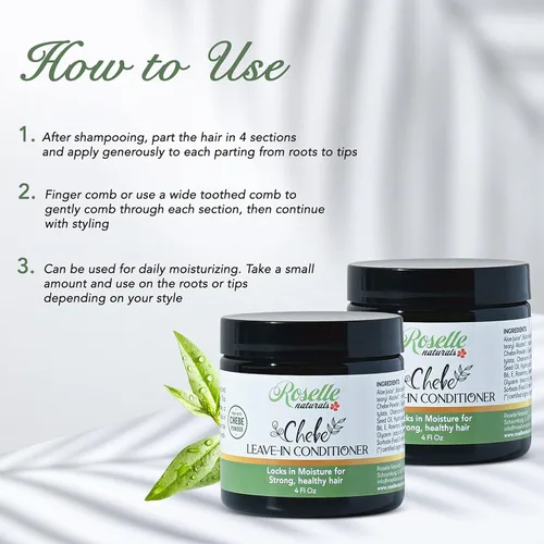 Miniatura 4 de Roselle Naturals Chebe Hair Leave In Conditioner Cream de 4 onzas, hecha con polvo de Chebe africano, aceite de chebé y aceite esencial de romero