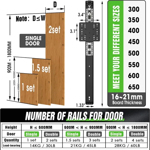 Miniatura 4 de Rieles para Puertas Corredizas de Bolsillo, Riel para Puerta Corrediza de Bolsillo para Gabinete, Bisagra para Puerta de Bolsillo, Herrajes