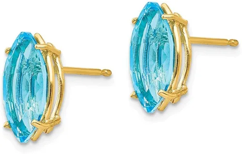 Miniatura 2 de Aretes de oro amarillo macizo de 14 quilates, 0.472 x 0.236 in, topacio azul marquesa, 0.472 in x 0.236 in, Gema, Topacio