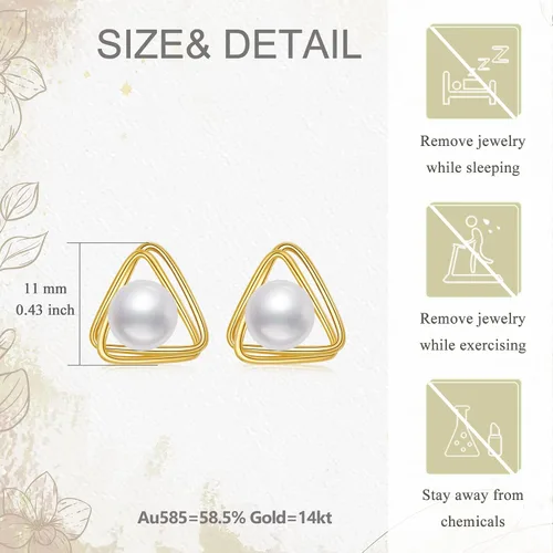 Miniatura 5 de Aretes de perlas de oro real de 14 quilates, aretes de perlas de oro amarillo real de 0.23 pulgadas con parte trasera de presión, aretes de perlas