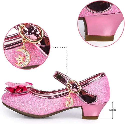 Miniatura 3 de TANDEFLY Zapatos de vestir para niñas, Mary Jane, boda, fiesta, talón, lazo con purpurina, zapatos de princesa con flores para niños pequeños