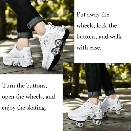 Miniatura 2 de Patines de ruedas y zapatillas 2 en 1 unisex con ruedas retráctiles para exteriores, diversión y fitness, patines de patada