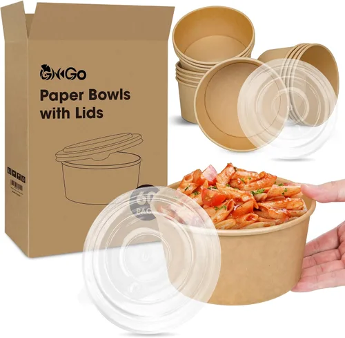 Ginkgo Recipientes desechables de 30 onzas con tapas, cuencos de papel grandes a granel para sopa caliente, alimentos, ensaladas, helados, postres,