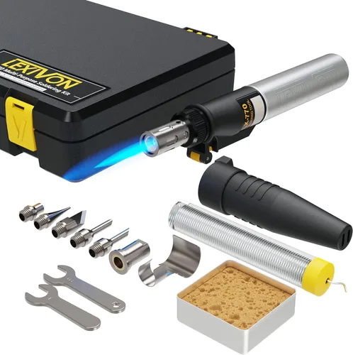 Miniatura 8 de LEXIVON Kit multiusos de soldador de butano Juego de 7 puntas de llama ajustable inalámbrico de encendido automático Grado Profesional