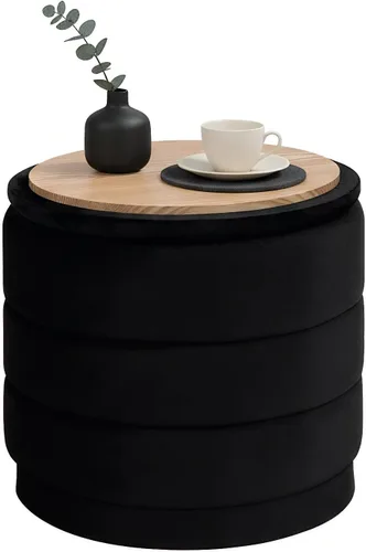B FSOBEIIALEO Otomana redonda de almacenamiento de terciopelo con bandeja, otomana plegable con mesa auxiliar de almacenamiento, reposapiés para
