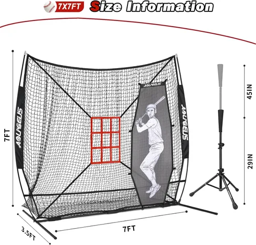 Miniatura 8 de Red de práctica de sóftbol de béisbol de 7 x 7 pies, red de lanzamiento, red de bateo, con sistema de recolección de pelotas grandes, kit