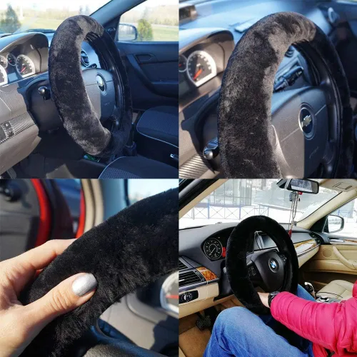 Miniatura 3 de OGLAND - Funda para volante de automóvil de lana de oveja esponjosa suave y esponjosa para vehículo automotriz universal, para mujer y hombre, 14